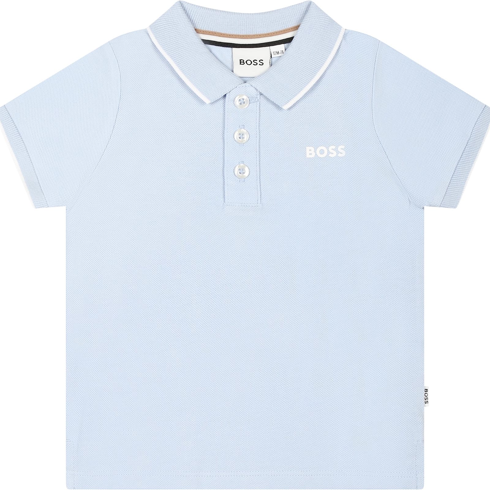 Hugo Boss Light Blue Polo Shirt For Baby Boy With Logo