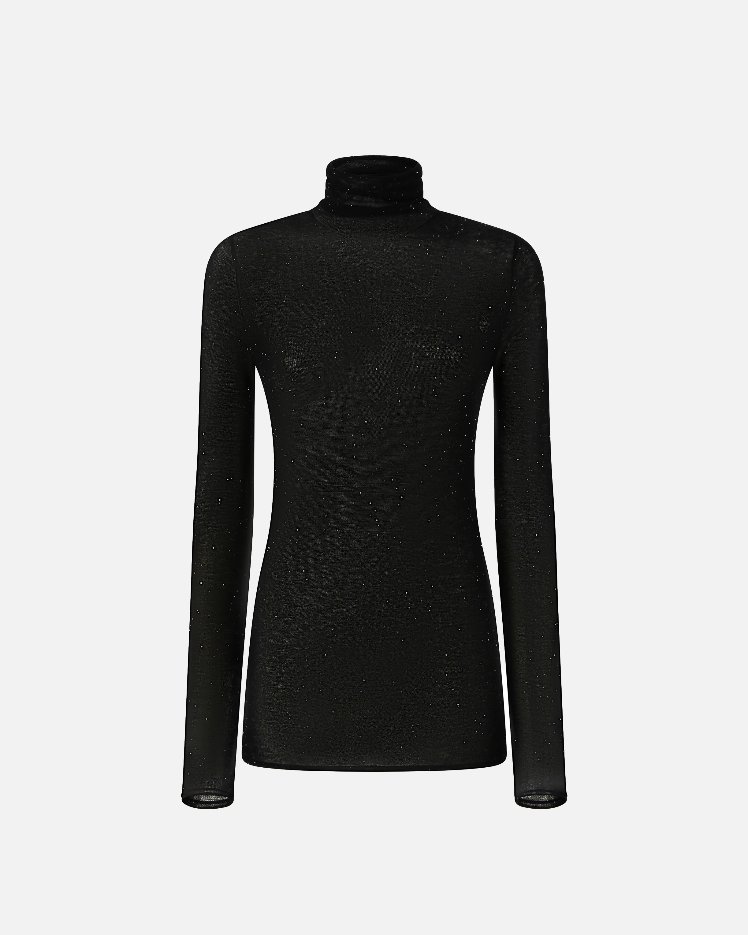 Pinko, Slim-fit high-neck sweater with micro-sequins, Noir limousine, XS