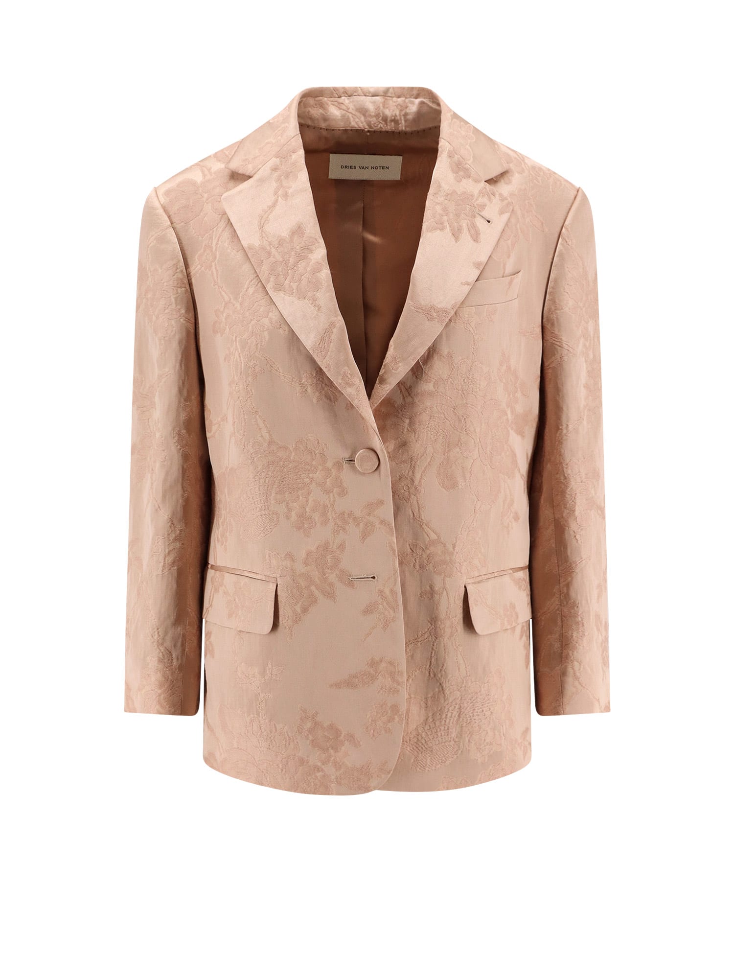 Dries Van Noten Jacquard Linen Blend Blazer With Floral Motif