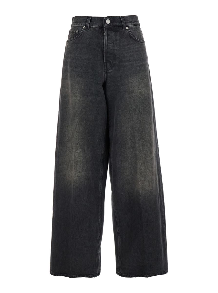 'Bethany' Grey Jeans With Logo Patch On The Rear And Wide Leg In Denim Woman