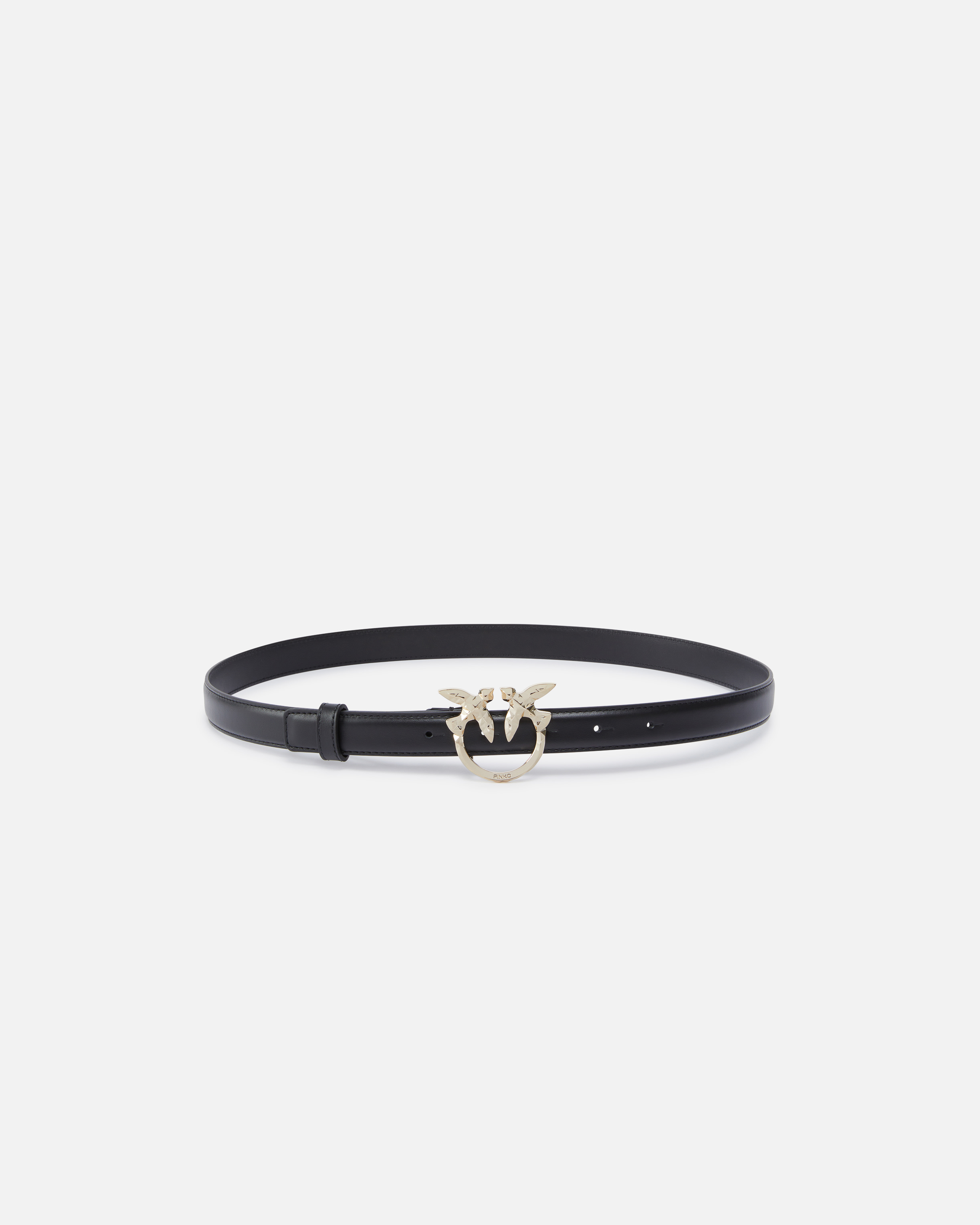 Pinko, Ceinture fine en cuir 2 cm boucle oiseaux PINKO Galleria, Noir-or clair, XXS