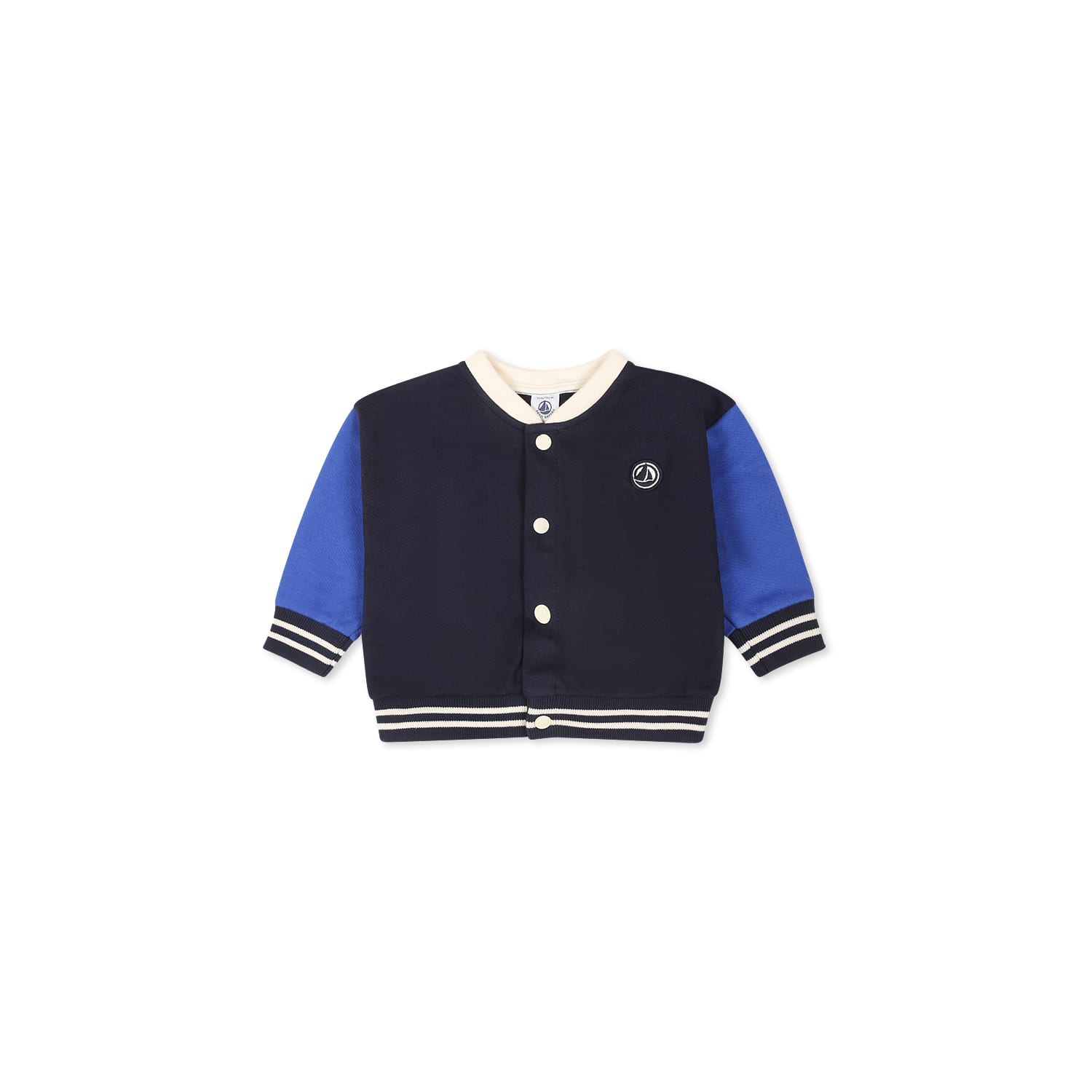 Petit Bateau Blue Bomber Jacket For Bbay Boy With Logo
