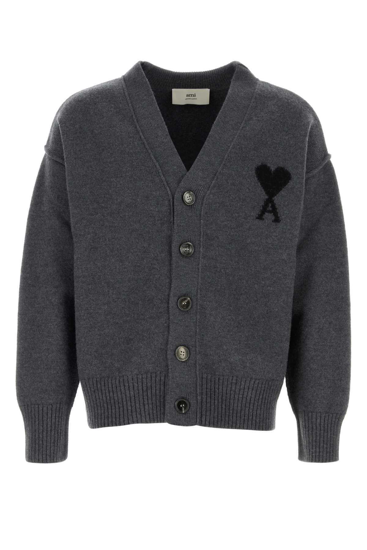 Ami Alexandre Mattiussi Dark Grey Wool Cardigan