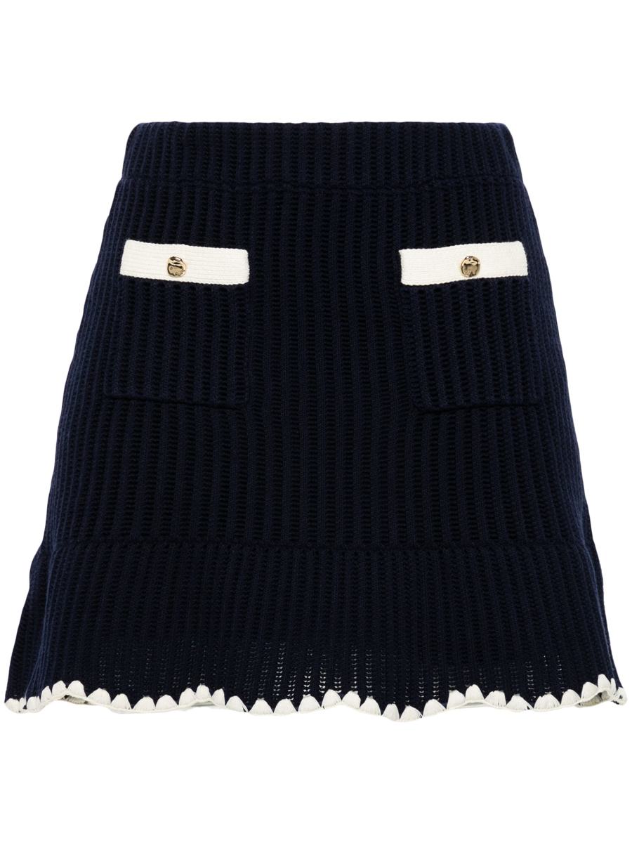 Self-Portrait Navy Crochet Contrast Trim Mini Skirt Clothing