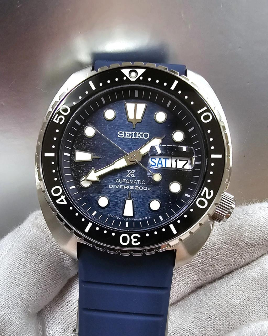 SEIKO Prospex Automatic 45 MM Manta Ray Blue Dial Silicone Strap Men's Watch SRPF77