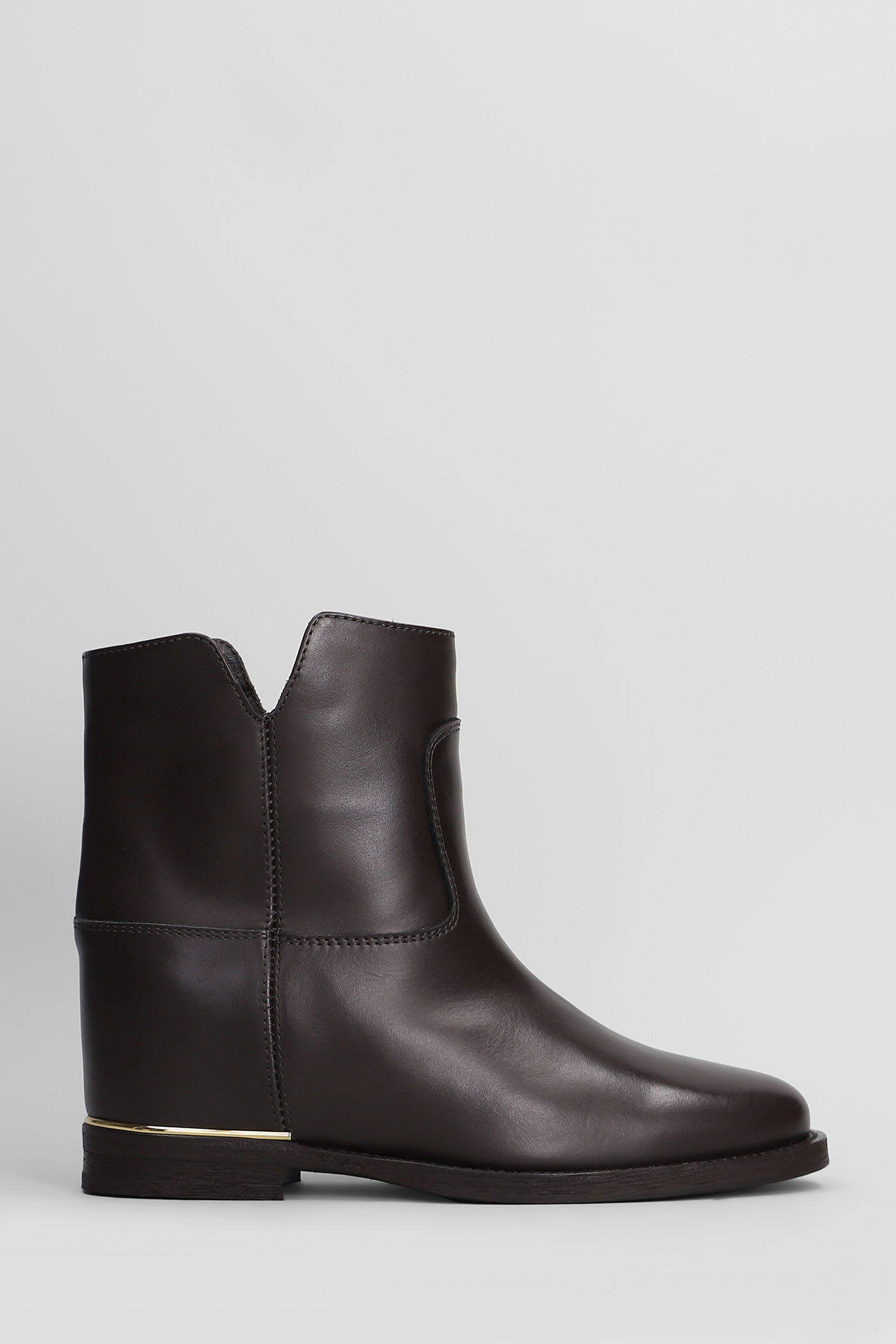 Via Roma 15 Ankle Boots Inside Wedge In Dark Brown Leather