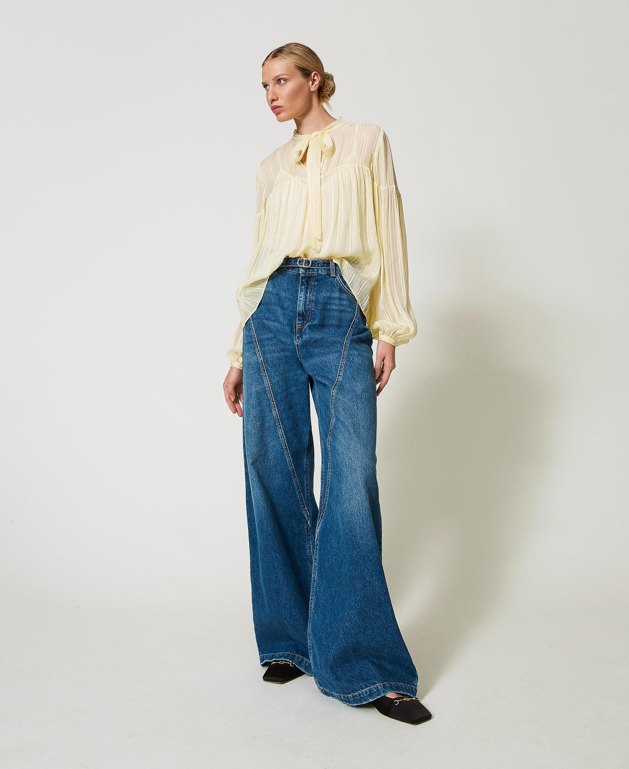 Twinset Jeans - Jean ample avec ceinture Oval T, Bleu "Denim Moyen", Taille: 25