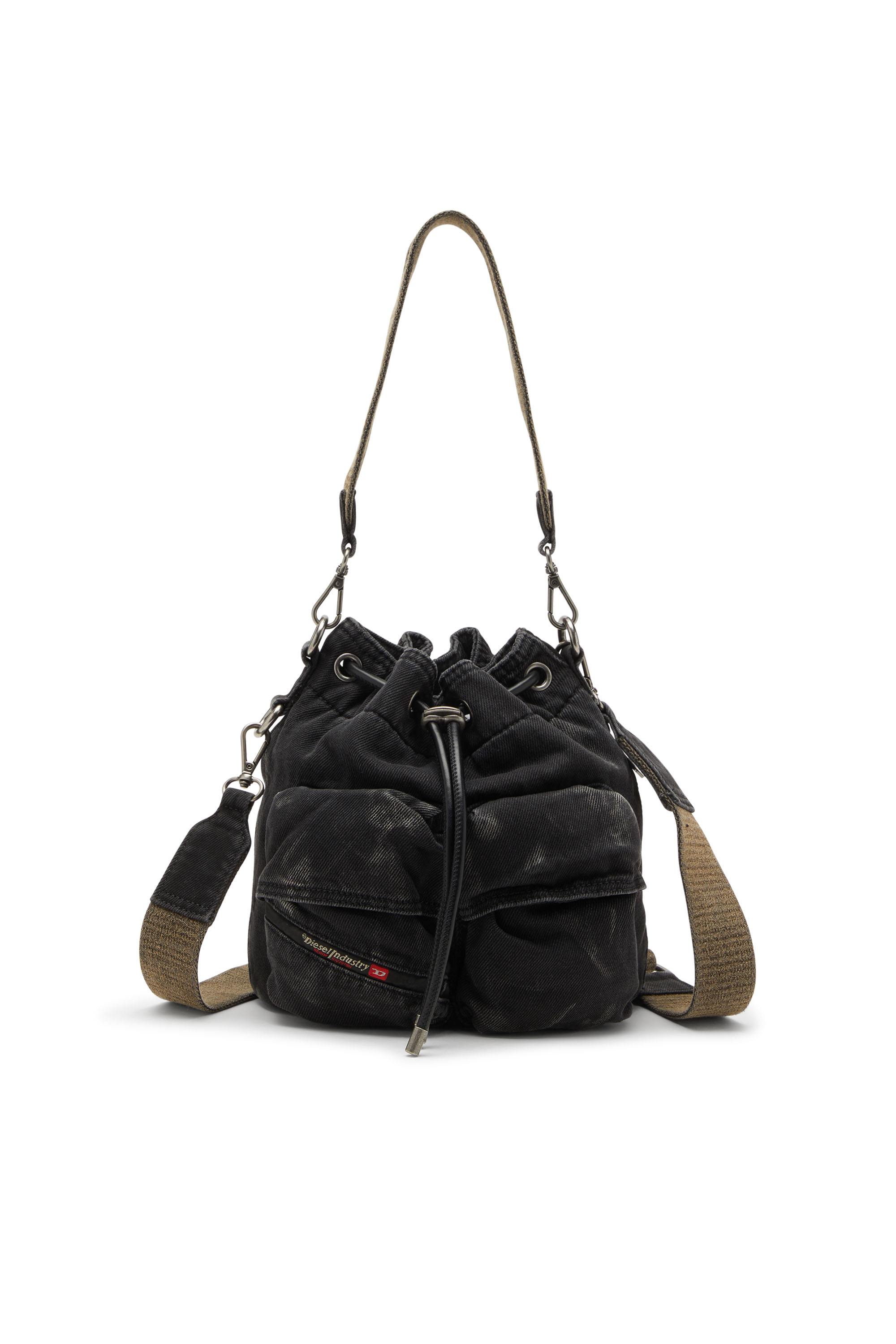 Diesel - Multi-Pkts-Multipocket bucket bag in washed denim - Crossbody Bags - Unisex - Black