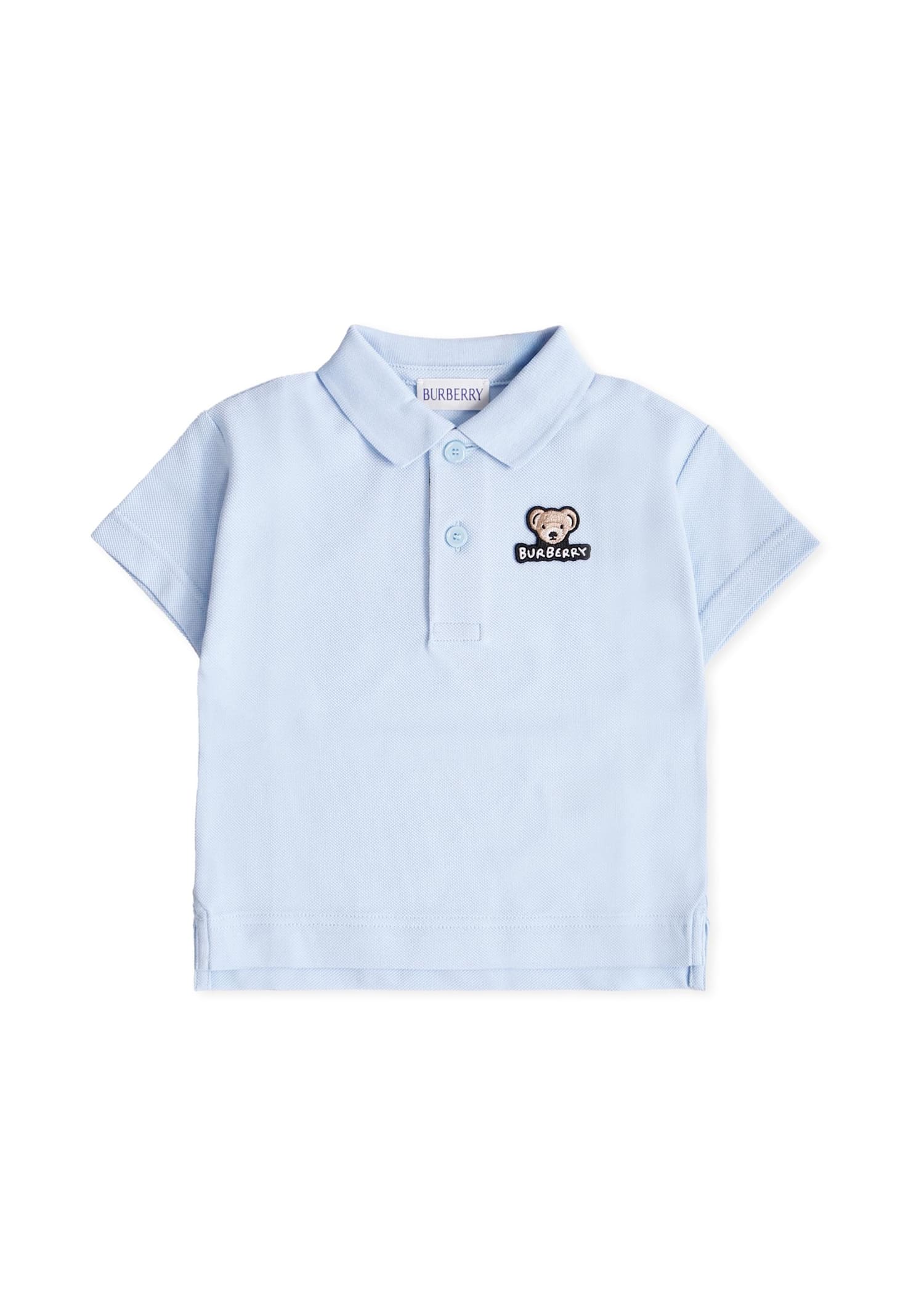 Burberry Light Blue Polo Shirt For Baby Boy With Teddy Bear
