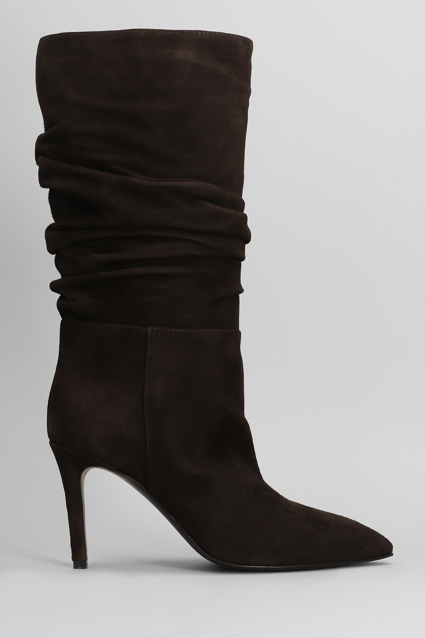 Via Roma 15 High Heels Boots In Dark Brown Suede