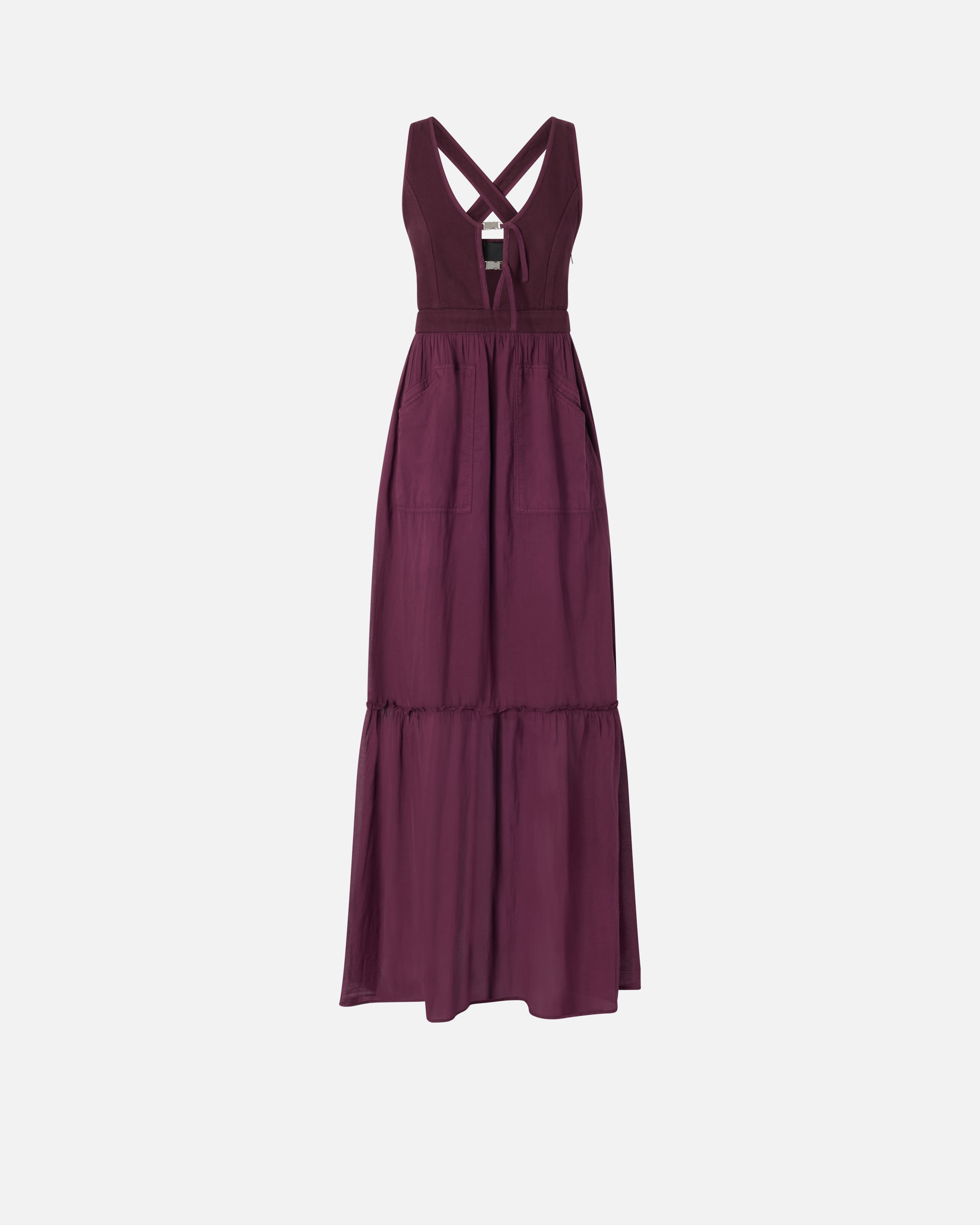 Pinko, Robe longue décolletée sans manches en coton, Bordeaux intense, 36