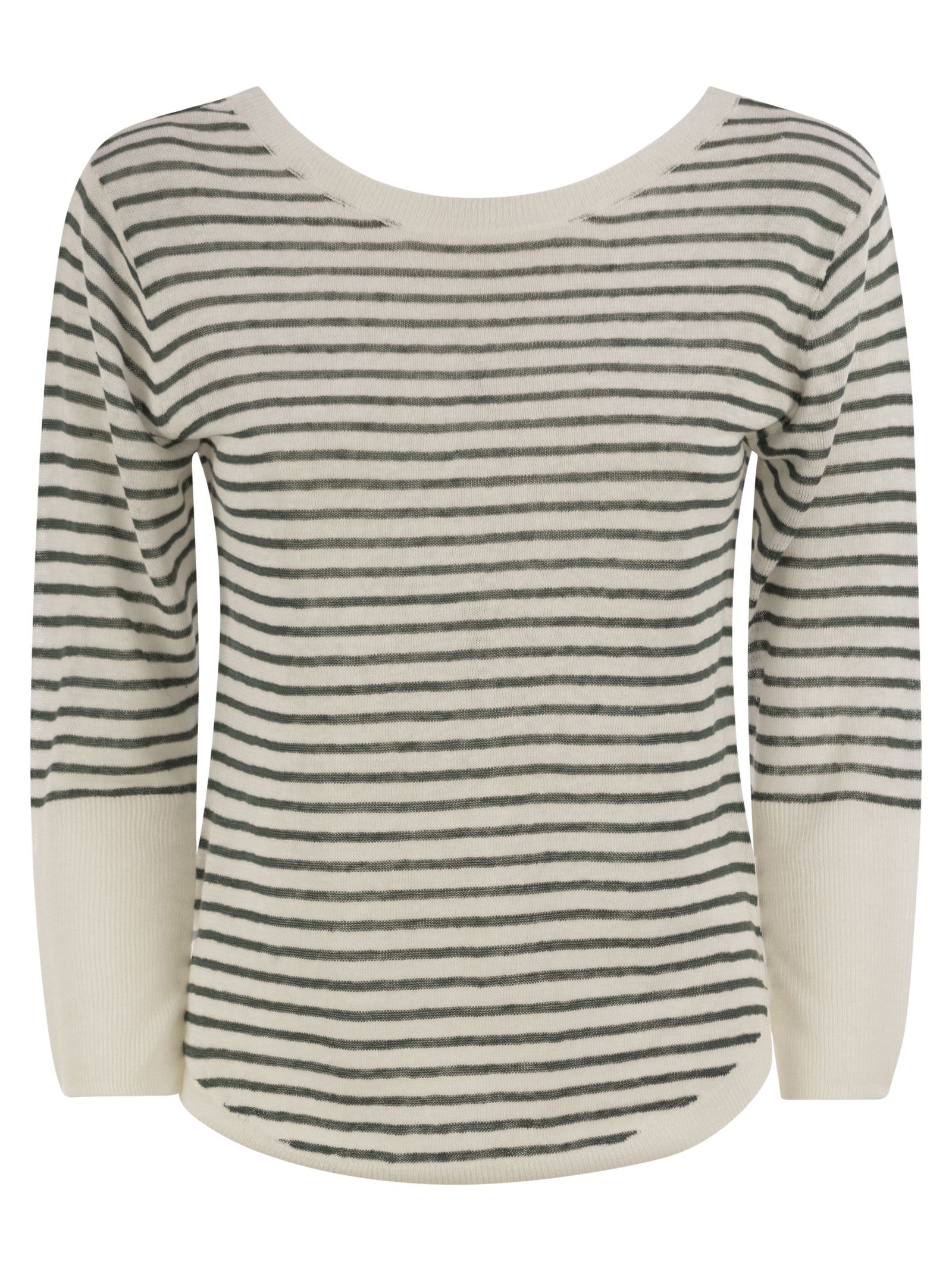 Majestic Filatures Striped Linen Boat Neck T-shirt
