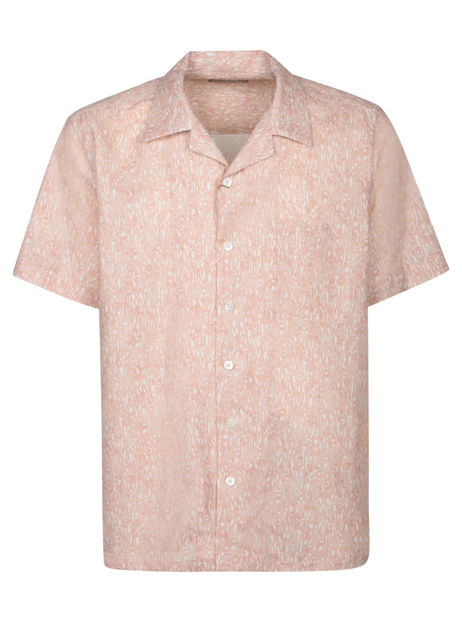 Canali Salmon Cotton Shirt With Ramage Print