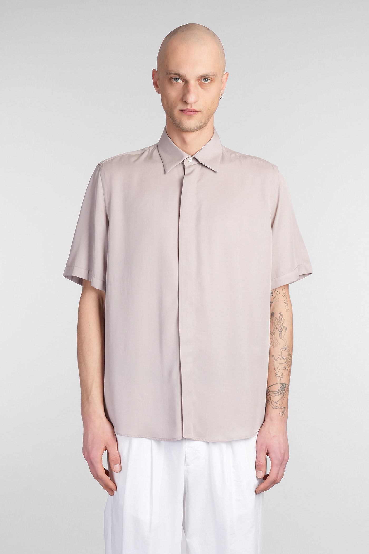Low Brand Shirt S120 Shirt In Taupe Wool And Polyester