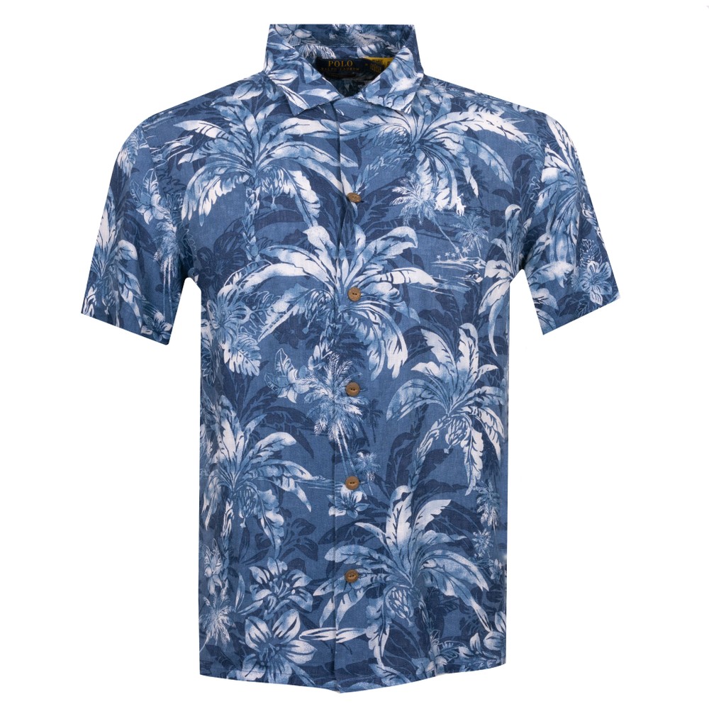 Classic Fit Tropical Print Linen Shirt