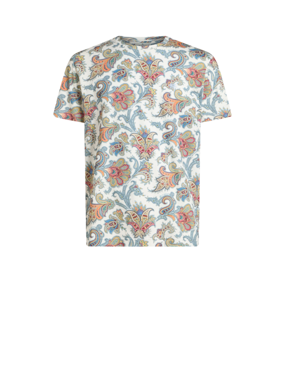 Etro, T-shirt En Coton À Motif Paisley À Grandes Fleurs, Homme, Blanc, Taille M