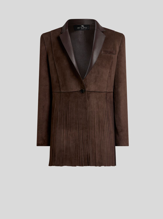 Etro, Veste Droite Façon Daim À Franges, Femme, Marron Foncé, Taille 38