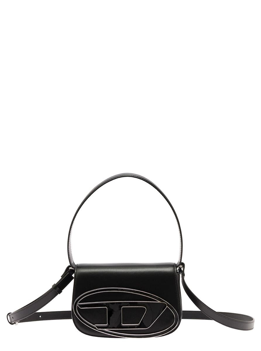 '1Dr' Black Shoulder Bag With Oval D Patch In Leather Woman