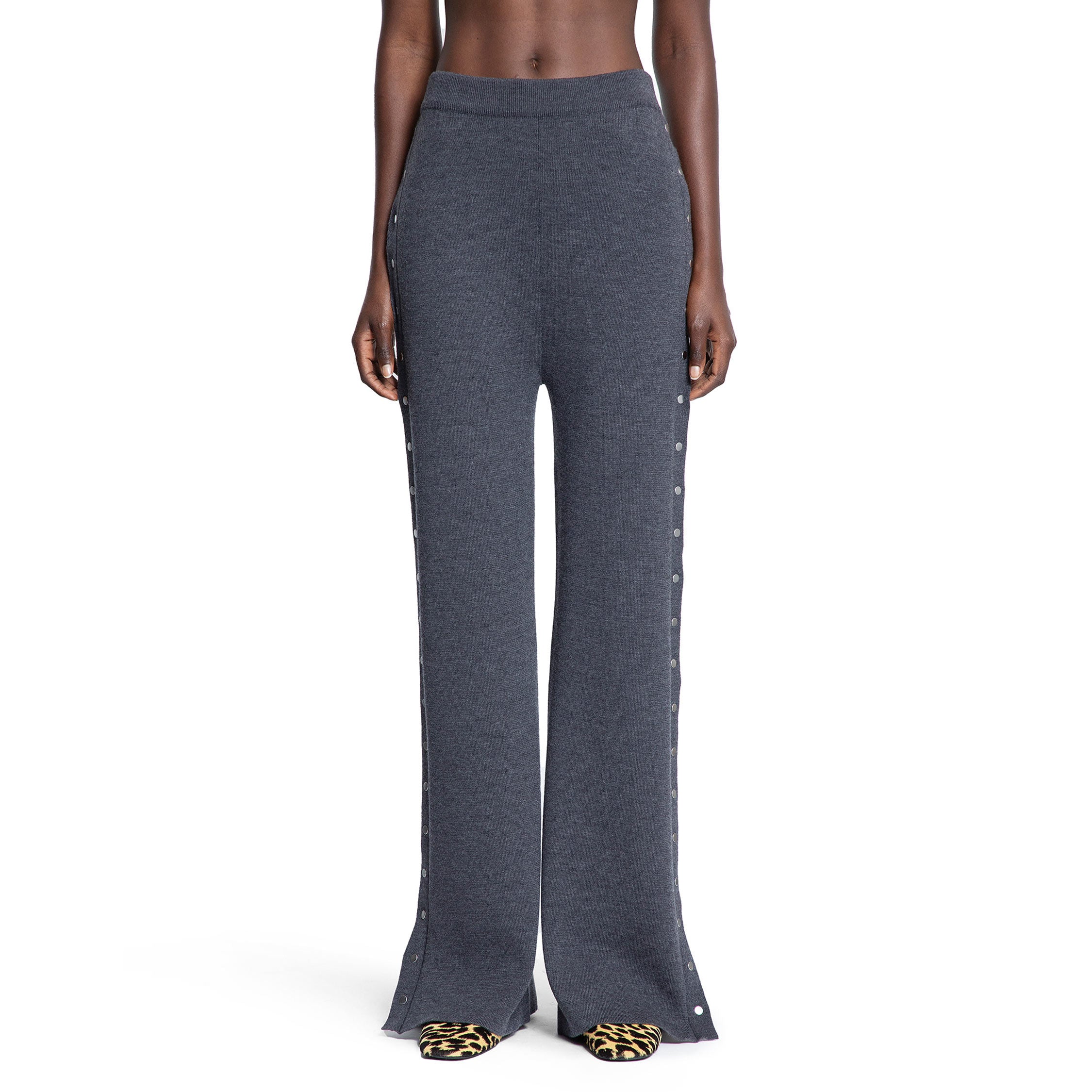 Flared Knit Pants with Studs in Wool