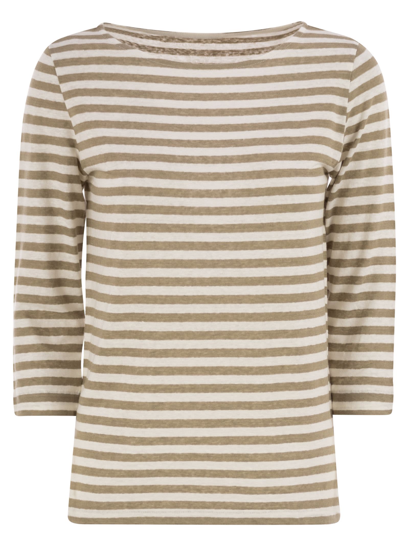 Majestic Filatures Striped Linen Boat Neck T-shirt
