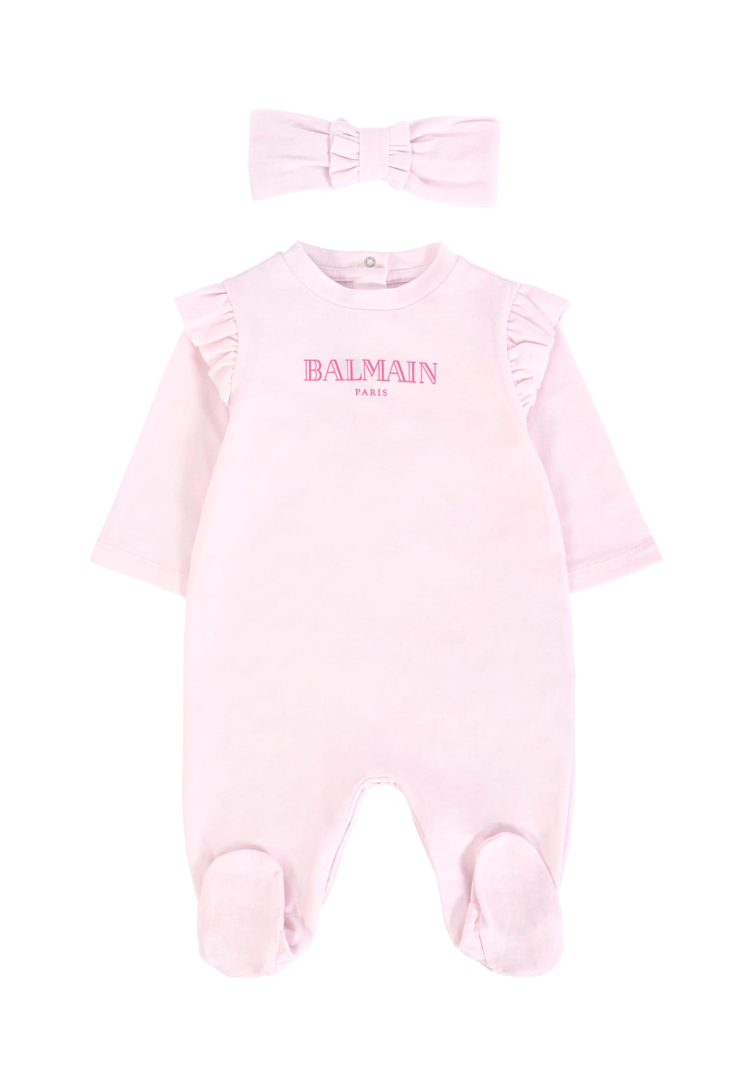 Balmain Pink Babygrow Set For Baby Girl With Logo