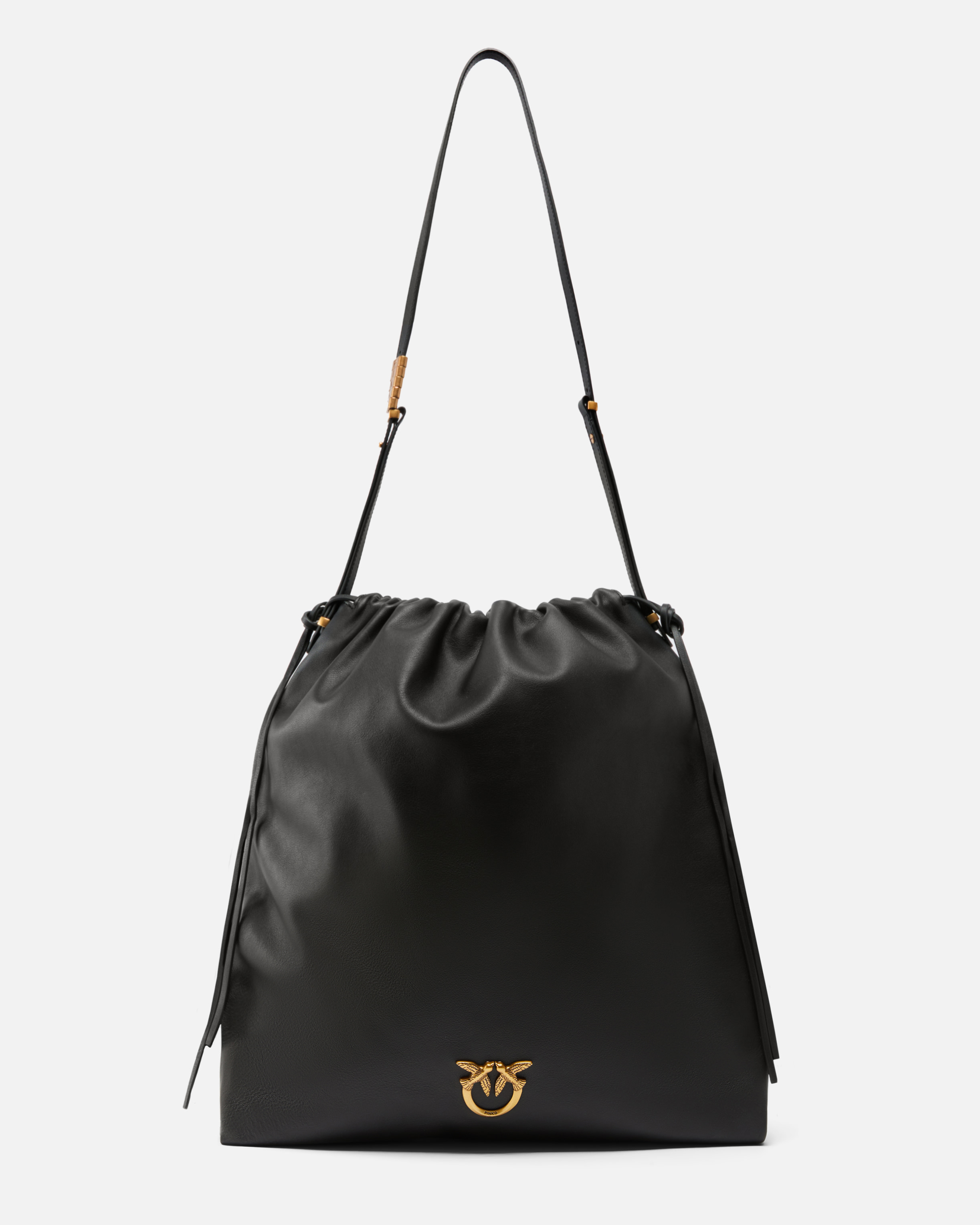 Pinko, Grand sac souple carré en cuir, Noir-vieil or, U