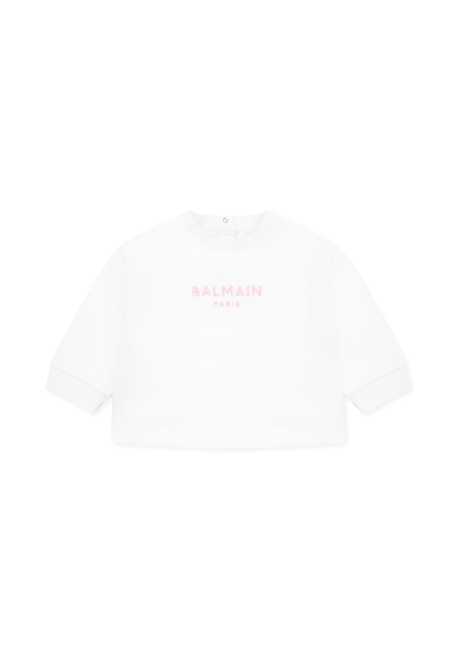 Balmain White Sweatshirt For Baby Girl With Logo
