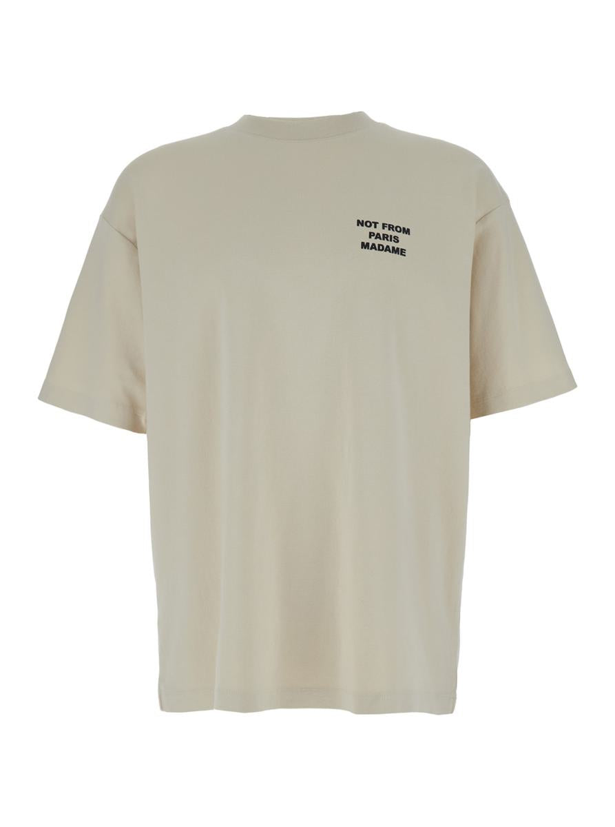 Beige Crewneck T-Shirt With Slogan Print On The Front And Back In Cotton Man