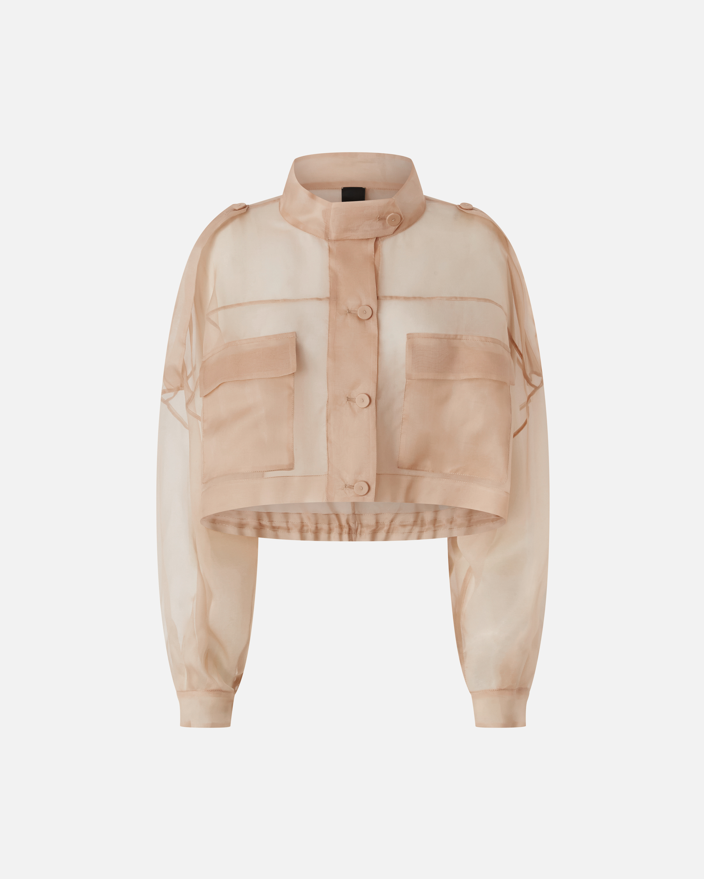 Pinko, Petite veste cropped en organza de soie transparent, Rose acajou, 42