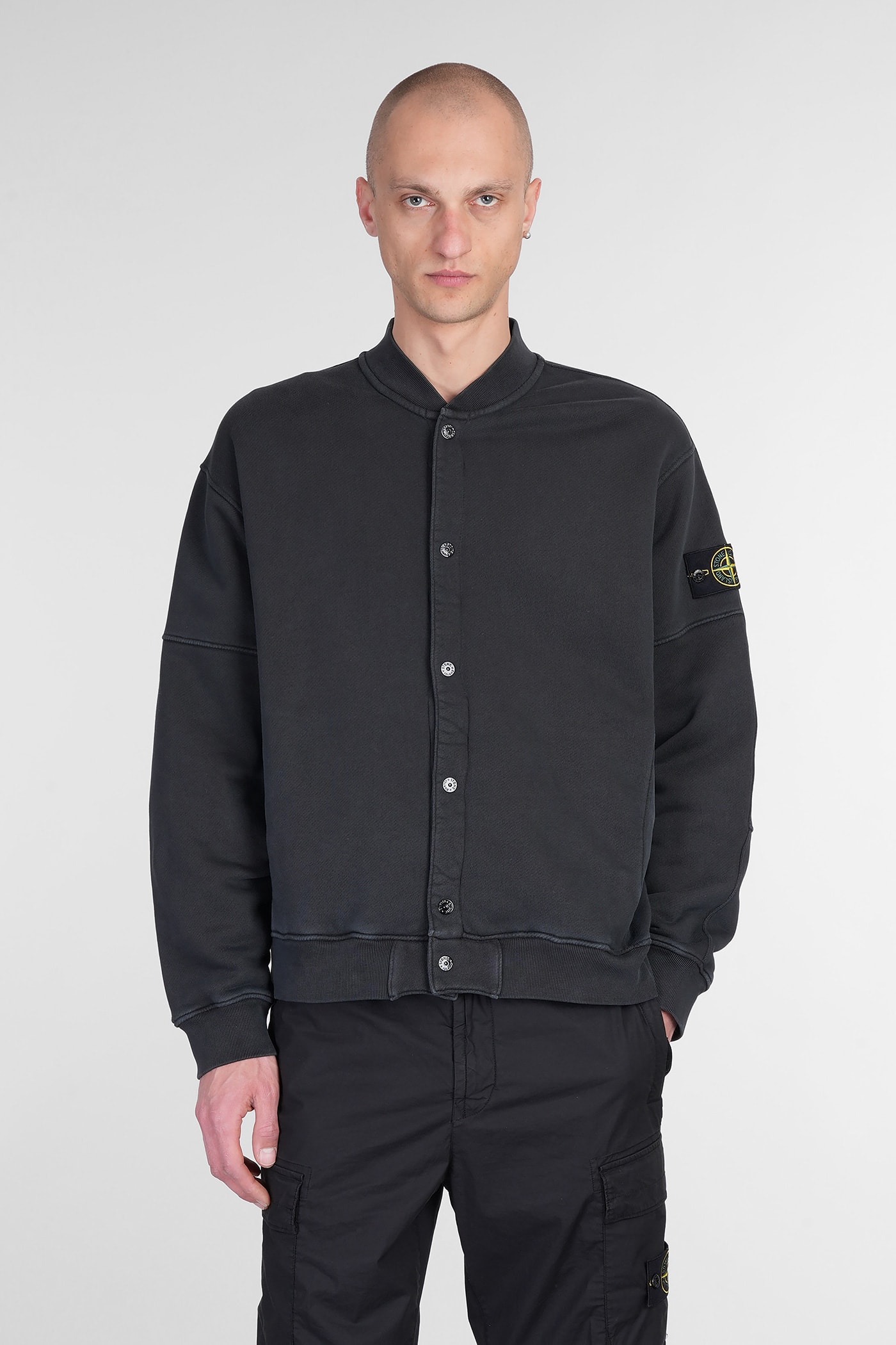 Stone Island Bomber Jacket In Black Cotton