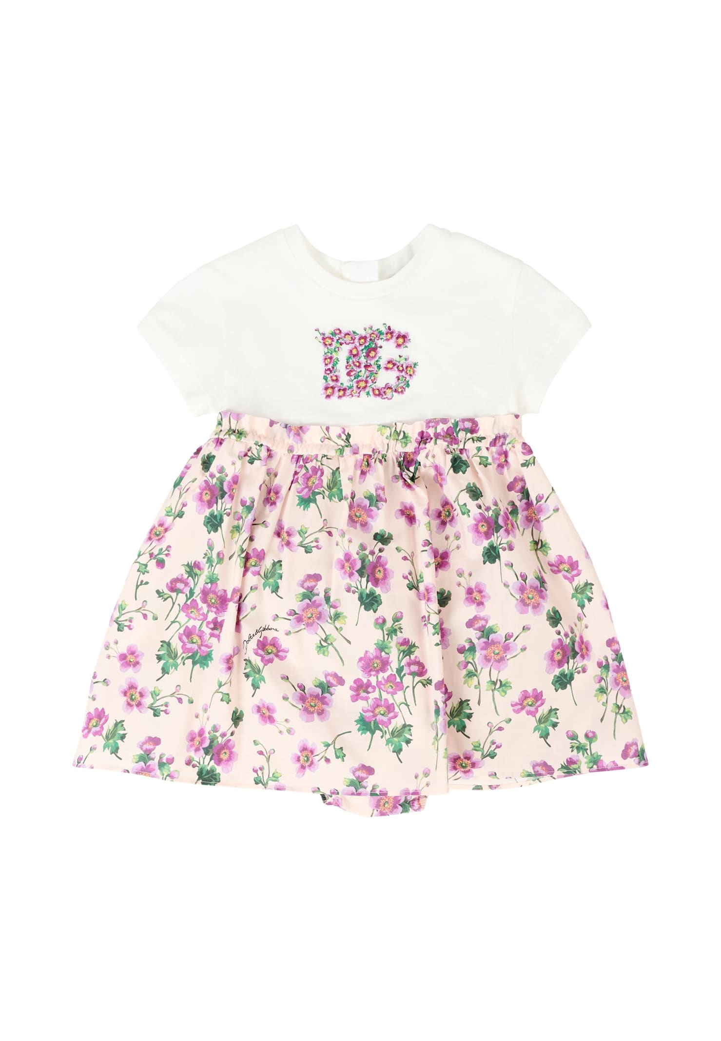 Dolce & Gabbana Pink Dress For Baby Girl With Flowers And Logo