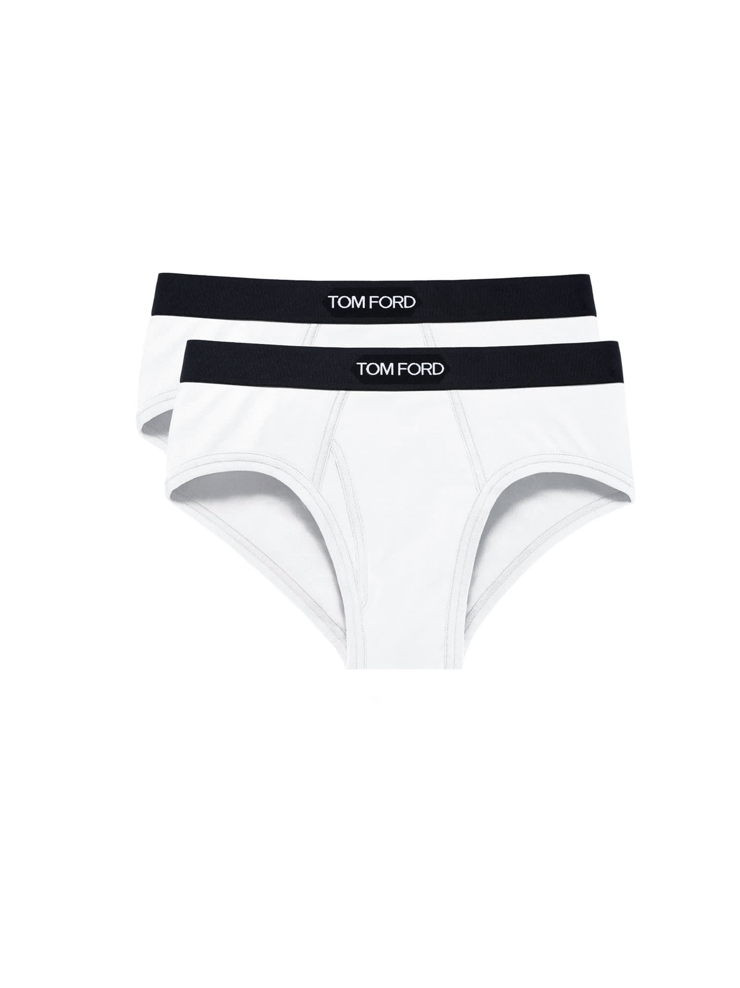 Tom Ford Womans Two White Cotton Briefs With Logo