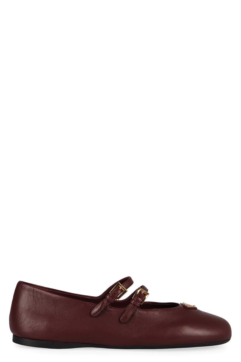 Prada Leather Ballet Flats With Logo
