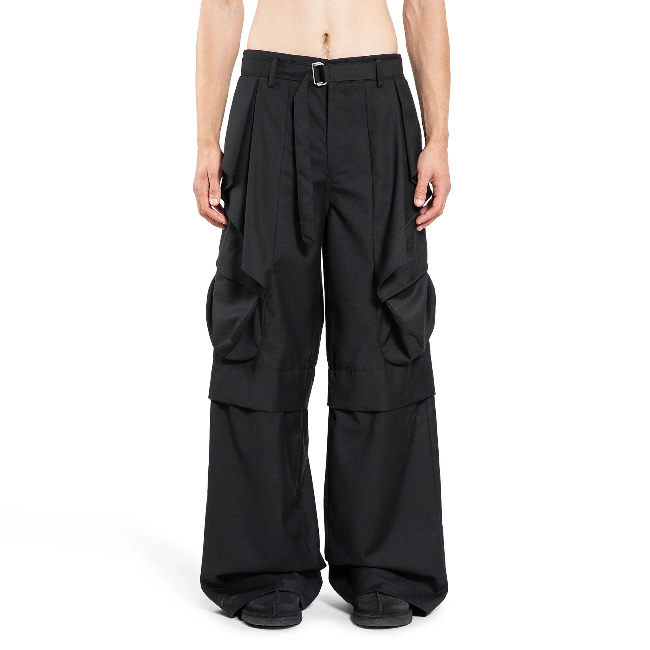 Wide Leg Belted Drape Trousers