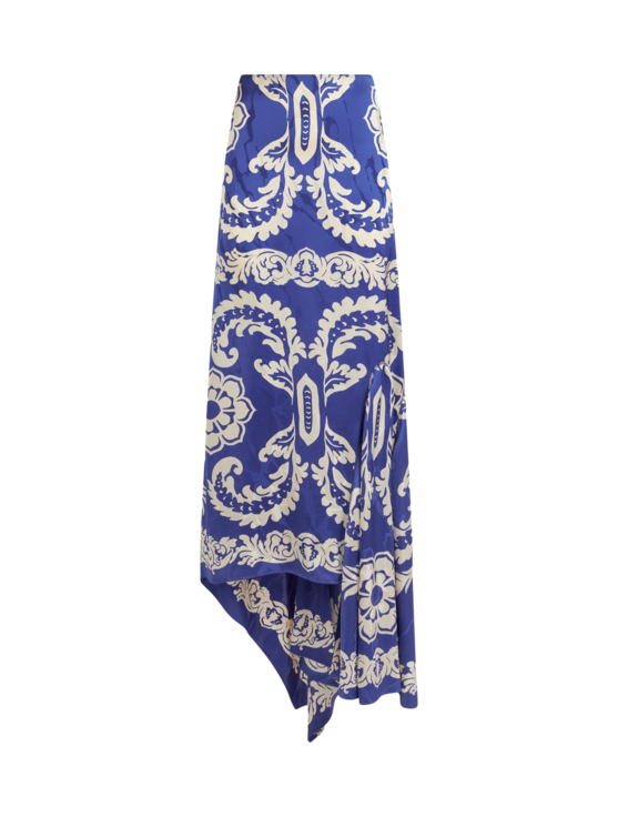 Etro, Jupe Asymétrique À Imprimé Floral Façon Pochoir, Femme, Bleu Électrique, Taille 44