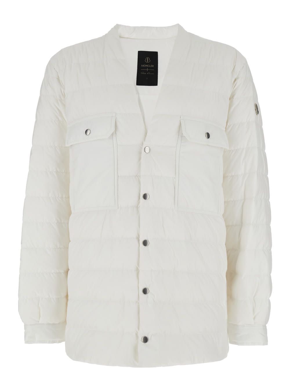 Moncler + Rick Owens White Down Jacket With Logo Patch On The Sleeve And Snap Buttons In Tech Fabric Man
