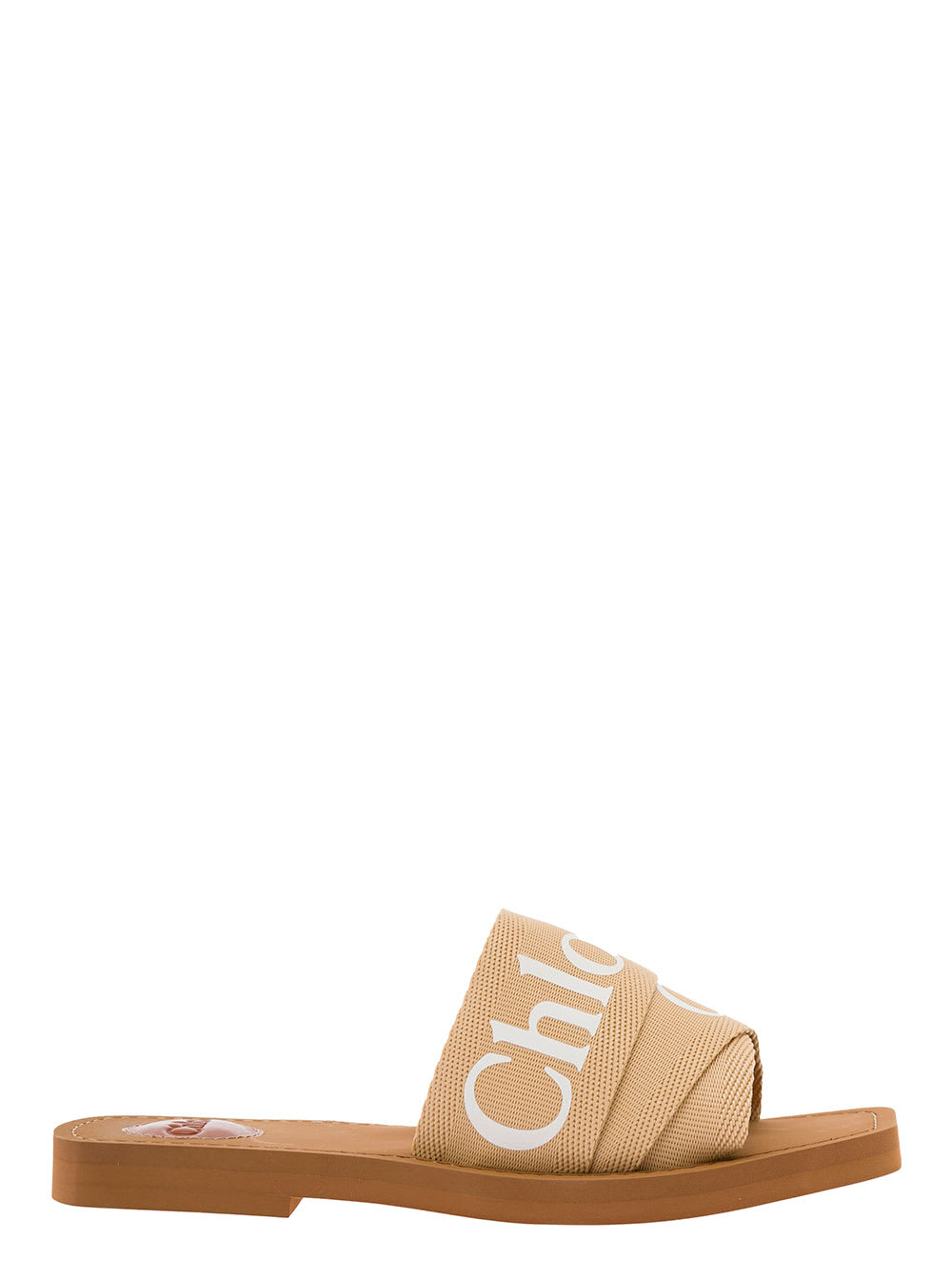 Chloé woody Beige Sabot With Contrasting Logo In Canvas