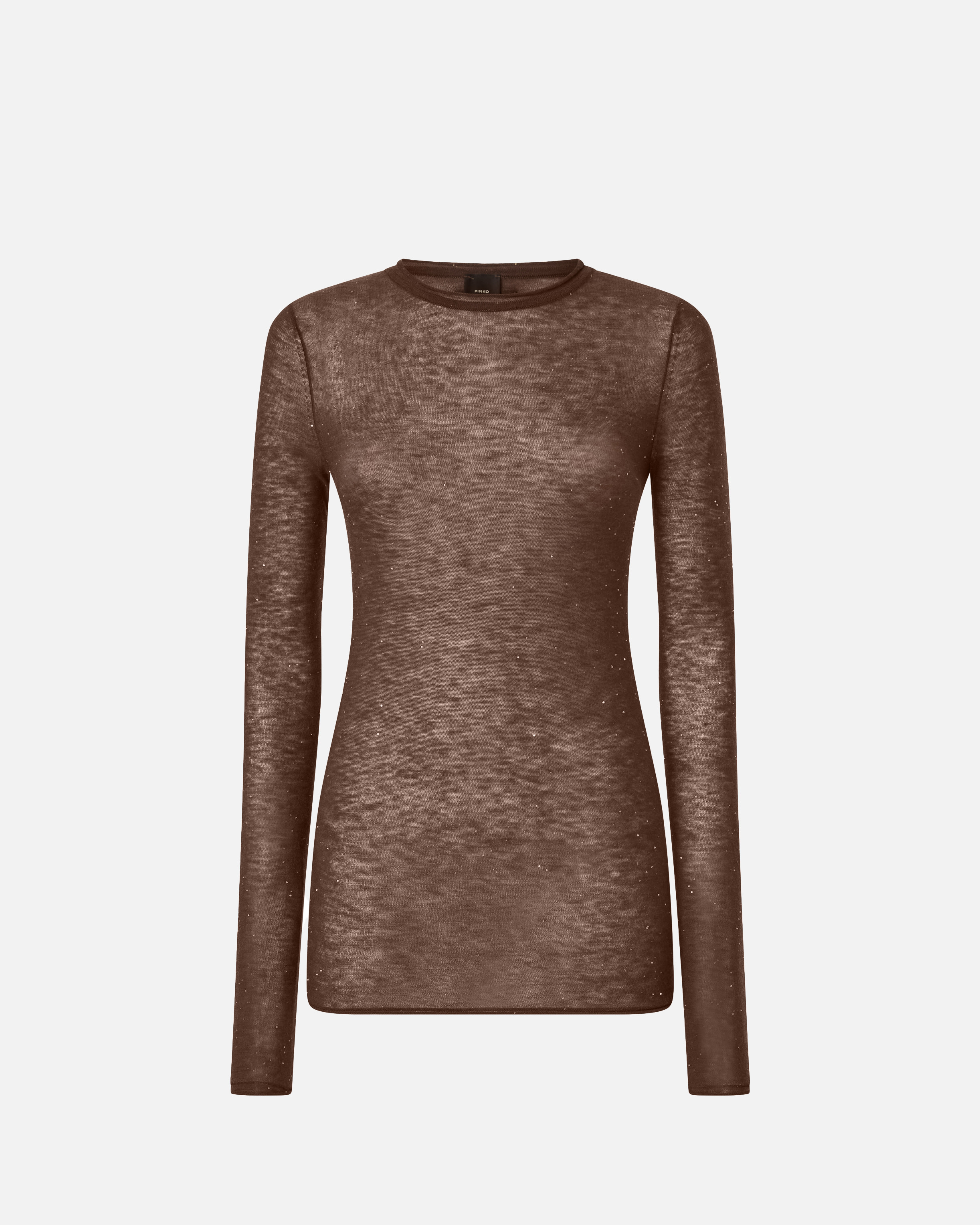 Pinko, Crew-neck sweater with sequins, Marron olive, XS
