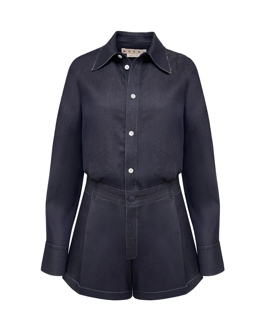 Deep Blue Stretch Denim Trompe L'oeil Jumpsuit