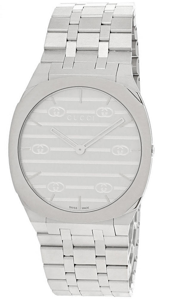 GUCCI 25H 38MM Thin Quartz Stainless Steel Silver Dial Men's Watch YA163407