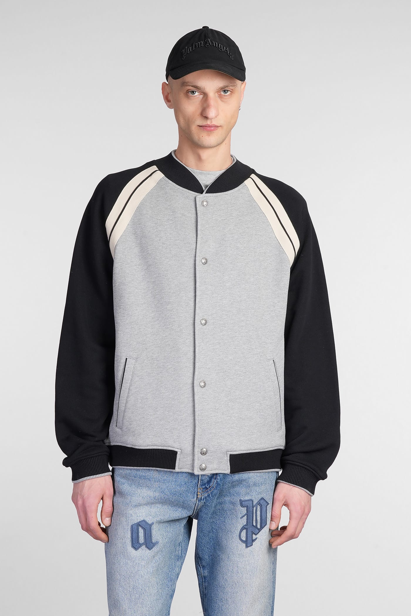Palm Angels Bomber Jacket In Grey Cotton