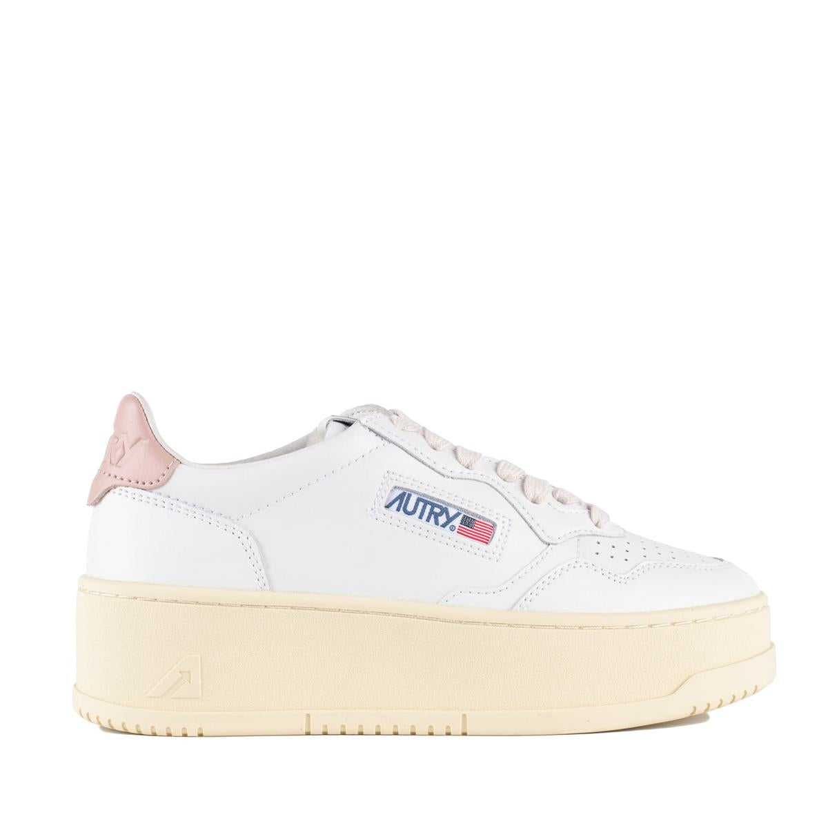 Autry Medalist Platform Leather Sneakers Color White And Powder Pink