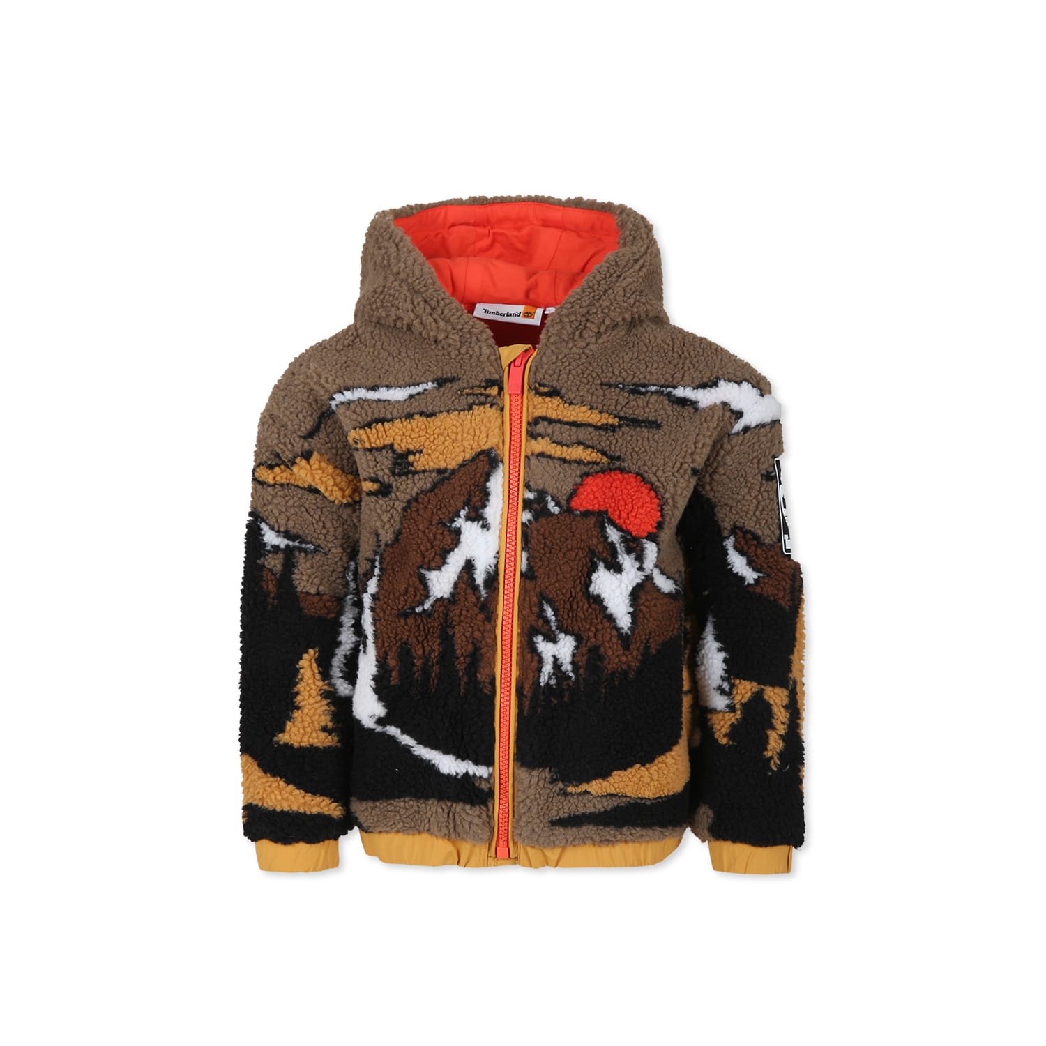 Timberland Green Faux Fur Coat For Boy With Landscape