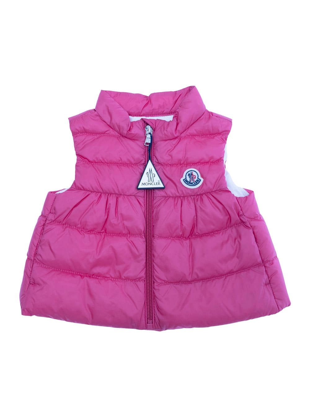 Moncler hiva Fuchsia Sleeveless Down Jacket With Logo Patch On The Front In Tech Fabric Baby