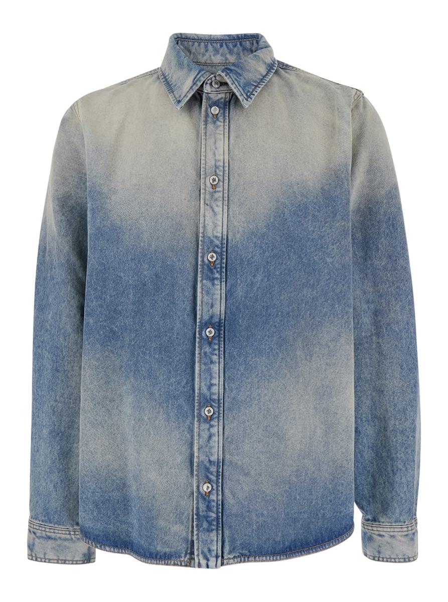Light Blue Shirt With Used Effect In Denim Man