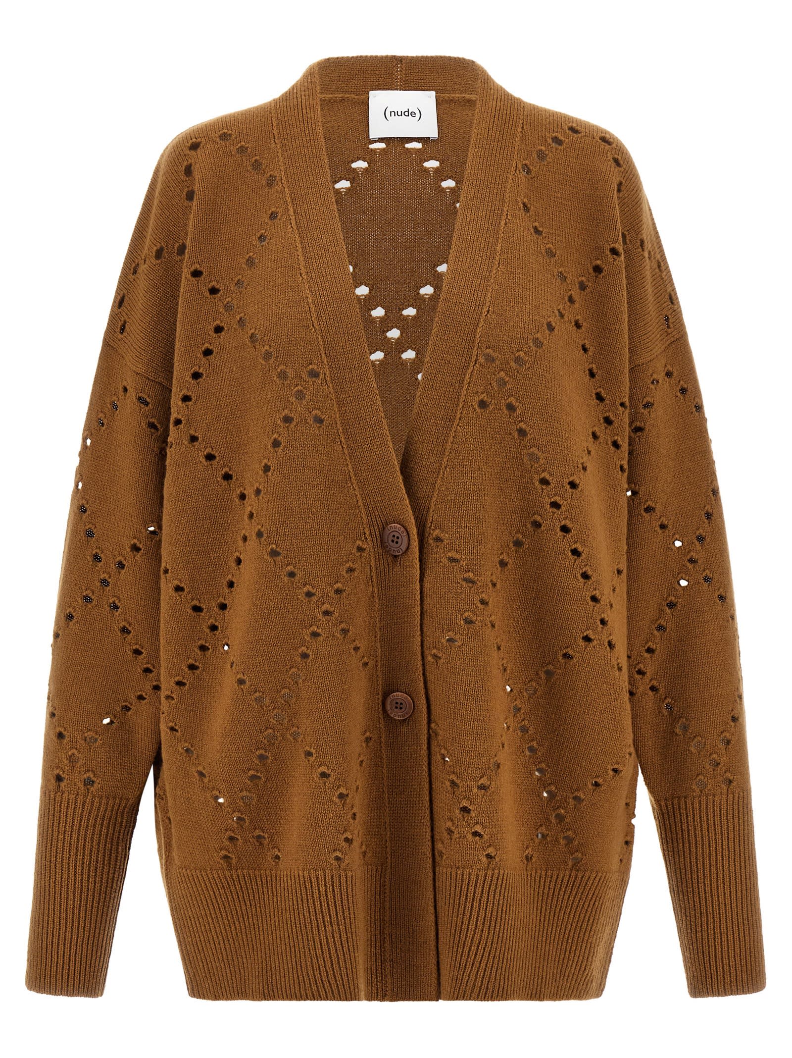 (nude) Argyle Cut-out Cardigan