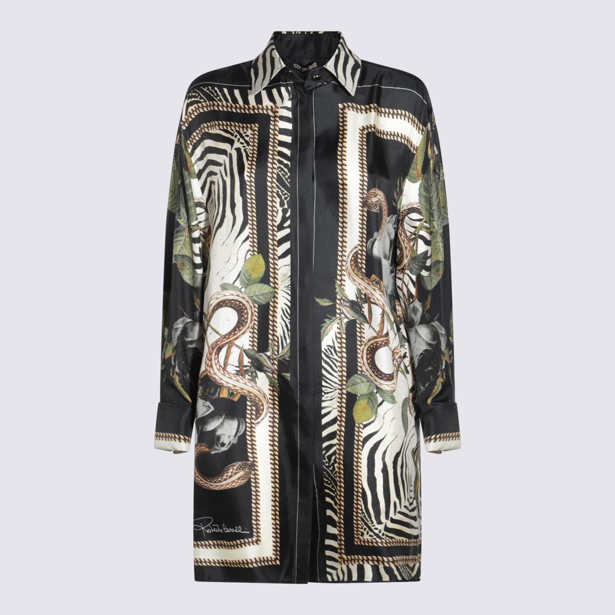 Roberto Cavalli Black And Multicolor Silk Shirt