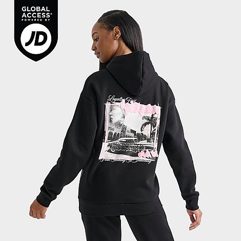 Hoodrich Women's Urban Graphic Oversized Pullover Hoodie in Black/Pink Size: XS