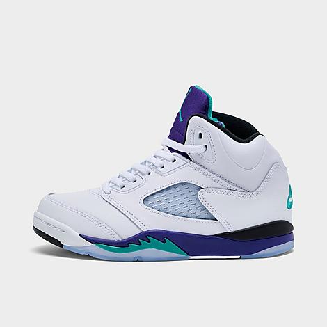 Jordan Little Kids Air Retro 5 Basketball Shoes in White/New Emerald/Grape Ice Size: 2.5