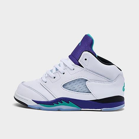 Jordan Kids Toddler Air Retro 5 Basketball Shoes in White/New Emerald/Grape Ice Size: 4.0